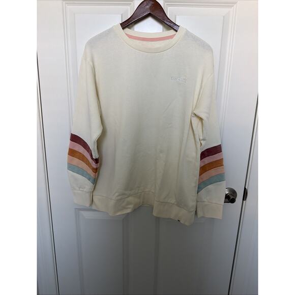 Ripcurl Tops - Rip Curl Surf Women’s Crewneck Sweatshirt Striped Sleeve Beige Women's M